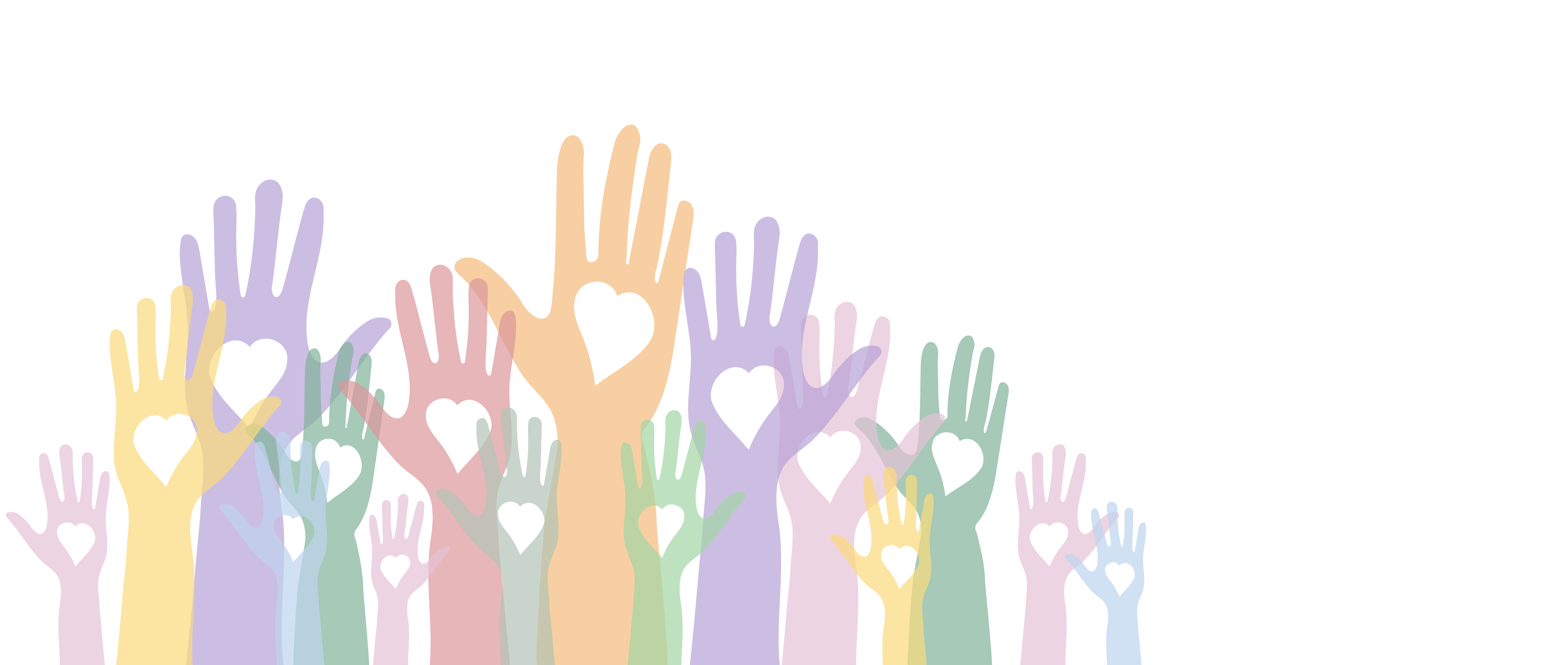 Colorful hands with hearts in the palms